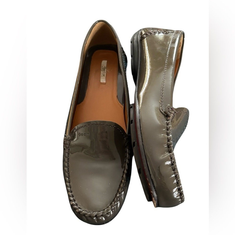 Geox Respira Women's Italian Patent Leather Slip On Driving Loafer Gray Sz 40/10